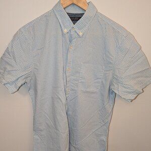 Men's Banana Republic Blue Checkered Short Sleeve Button-Up
